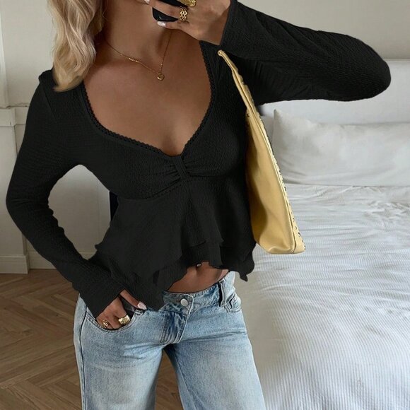 Black Casual Women's Long Sleeve T-Shirt - Picture 5 of 6